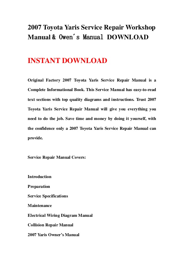 2007 yaris repair manual